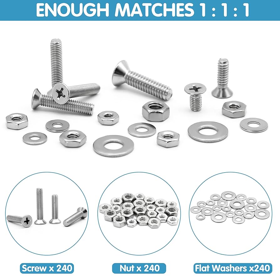 720Pcs Nuts and Bolts Assortment Kit, Machine Screws
